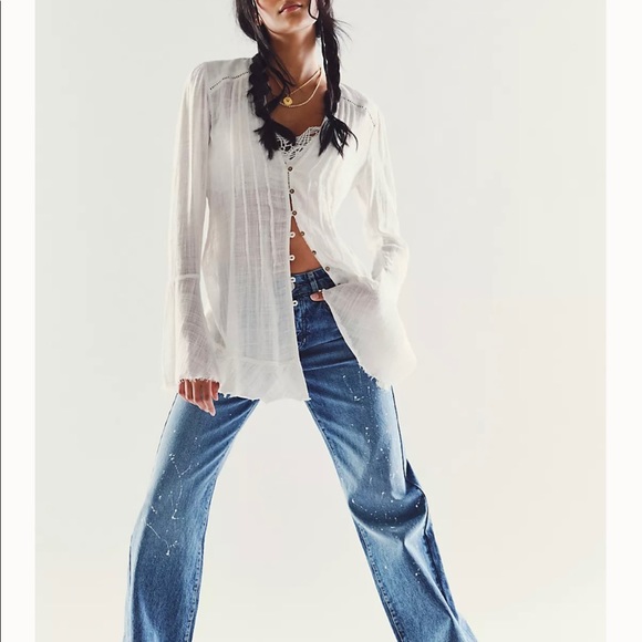 Free People Tops - Used once Free People Greta Gauze Top White Long sleeve blouse/shirt. Sz Xs